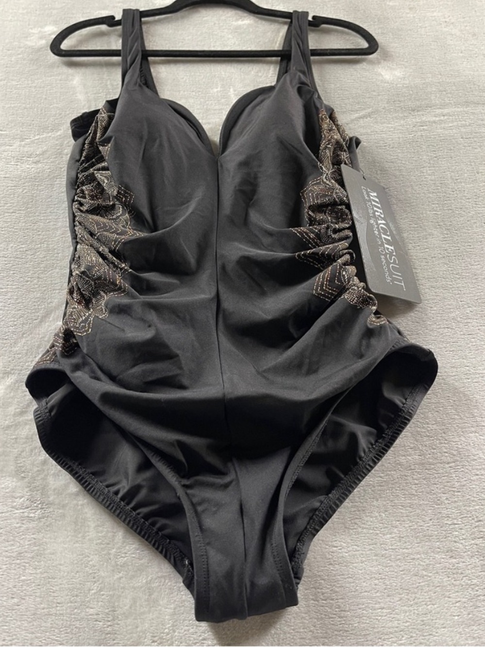 Miraclesuit Black One-Piece Swimsuit with Gold Lace illusion Side Panels - Picture 10 of 12